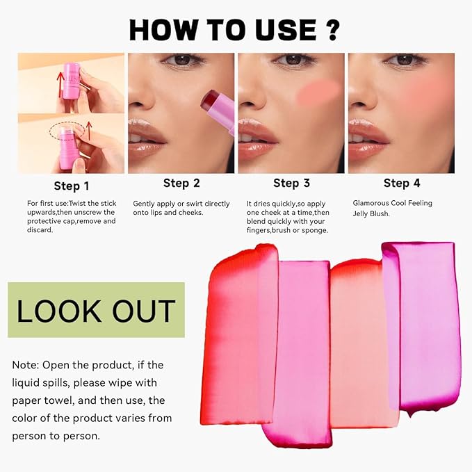 4 Pcs Milk Jelly Blush Stick,Buildable Watercolor Finish Free.(4 Color)