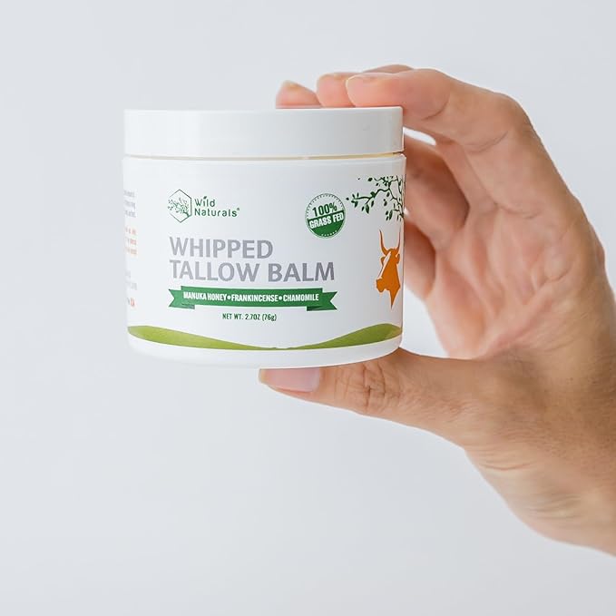 Wild Naturals Whipped Tallow Honey Balm, Grass-Fed Beef Tallow Balm for Skin with Manuka Honey & Shea Butter, Thick & Unscented for Dry, Sensitive, & Reactive Skin