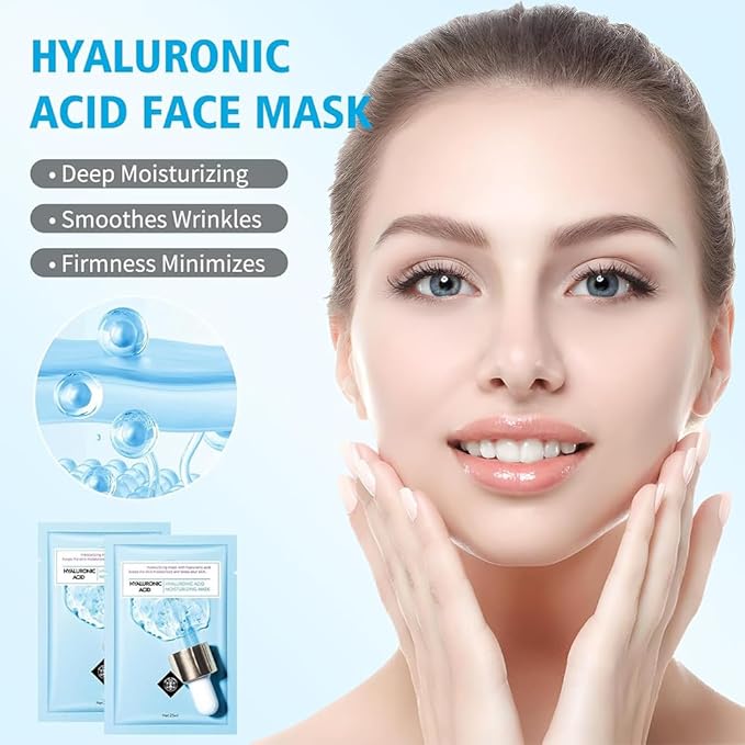 10 Sheets Face Mask Skincare Hyaluronic Acid Face Masks, Hydrating Face Masks Skin Care, Deeping Moisturizing Facial Masks for All Skys Types, Smoothing Party Spa Gift for Women