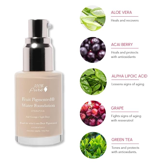 100% PURE Water Foundation Full Coverage Hydrating Makeup, Fl Oz