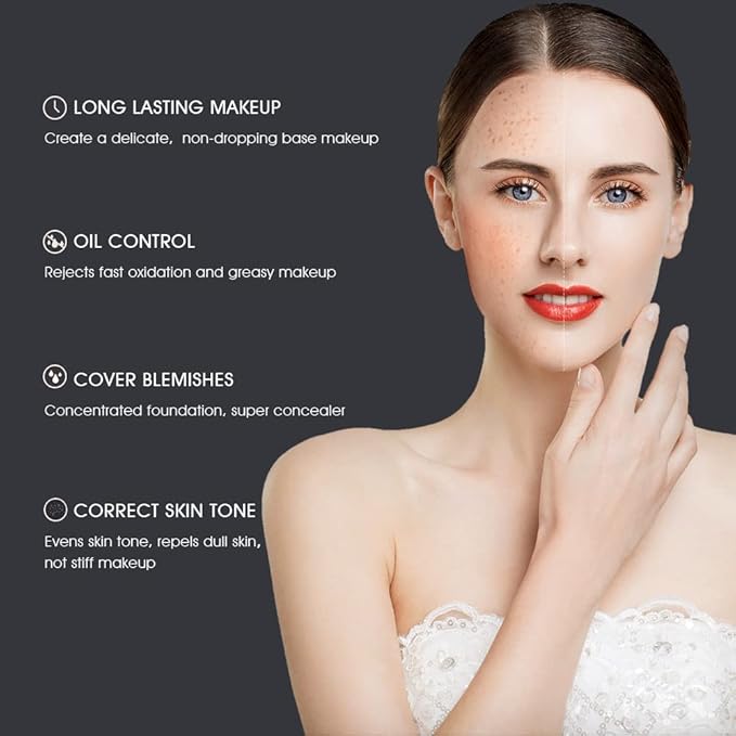 Foundation Makeup Concealer, Medium-to-Full Coverage Foundation Cream, Long