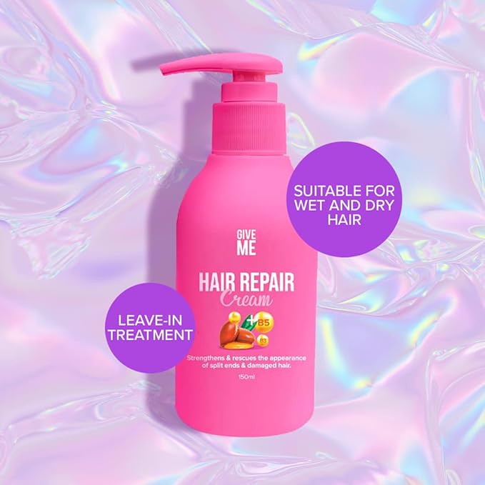 Give Me Cosmetics Hair Repair Cream, Leave-In Conditioner Treatment, Reduces Split Ends, Rich in Castor Oil, Argan Oil, Vitamins B3 and B5 & Strengthening Protein, Reverses Damage