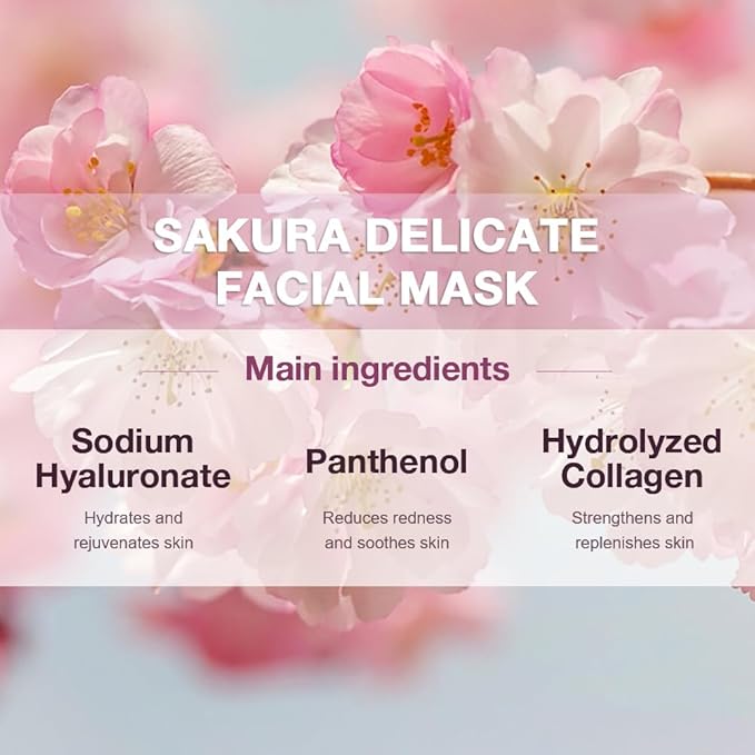 8 Pack Cherry Blossom Face Mask,Pink Face Masks Spa Day kit Supplies for Teens Girls Women,Sheet Facial Mask Skincare for Kids Gifts Set,Hydrate Nourish Soothe for All Skin Types,Spa Party Favors