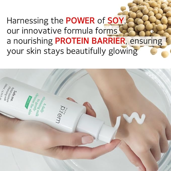 MAKE P:REM Safe Me. Relief Moisture Cleansing Milk, Hydrating Gentle Facial Cleanser for Sensitive Skin with Soy Protein, Korean Face Wash, Korean Skin Care, 6.76 fl.oz., 200ml