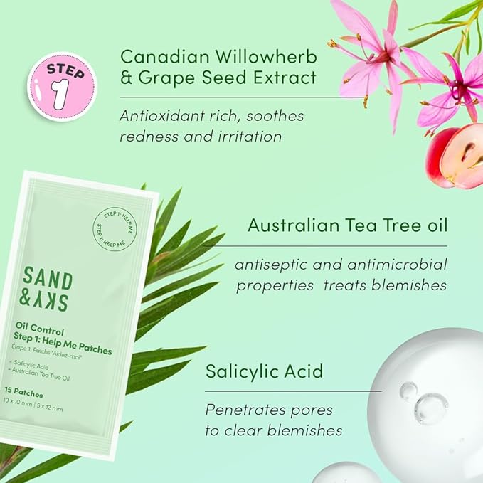 Sand & Sky Oil Control Dual Action Hydrocolloid Pimple Patches with Salicylic Acid & Centella - Blemish Spot Formula, 75 Count, For Whiteheads & Red Pimples