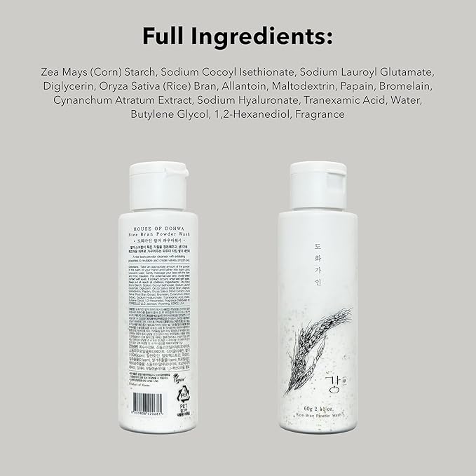 Rice Bran Powder Wash | Gentle Exfoliating Face Wash for Sensitive Skin | Vegan Enzyme Face Scrubber & Exfoliator for Sebum Control – Product of Korea | 60 g (2.1 oz)
