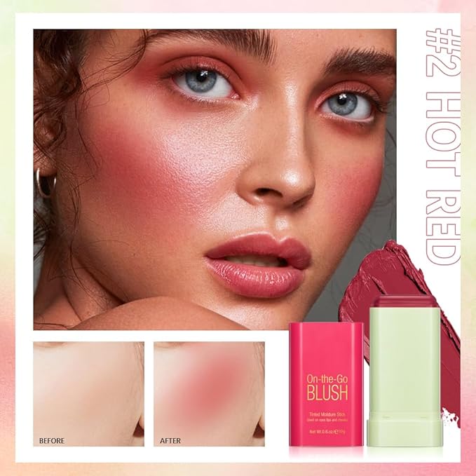 Soft Creamy Blush Stick,On-the-Go Blush,2-in-1 Cheek and Lip