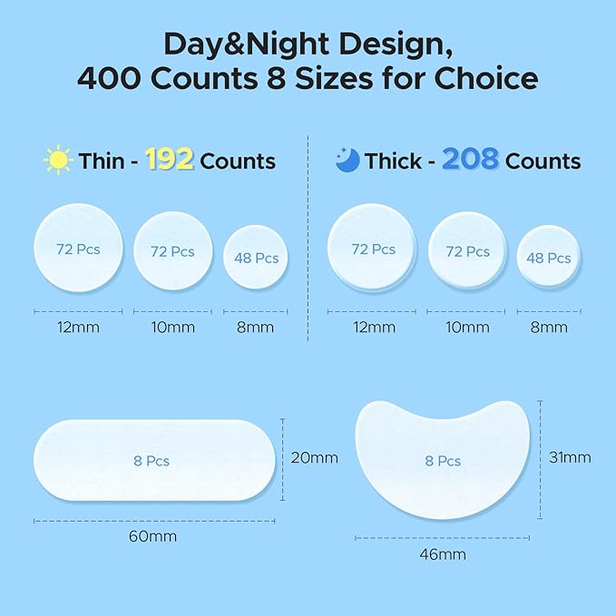 LitBear Pimple Patches for Face, 400 Counts Day and Night Acne Patches, Hydrocolloid Patches for Covering Zit and Blemishes, Large Breakouts, 5 Sizes Thin & Thick Spot Dots Stickers for Chin, Forehead