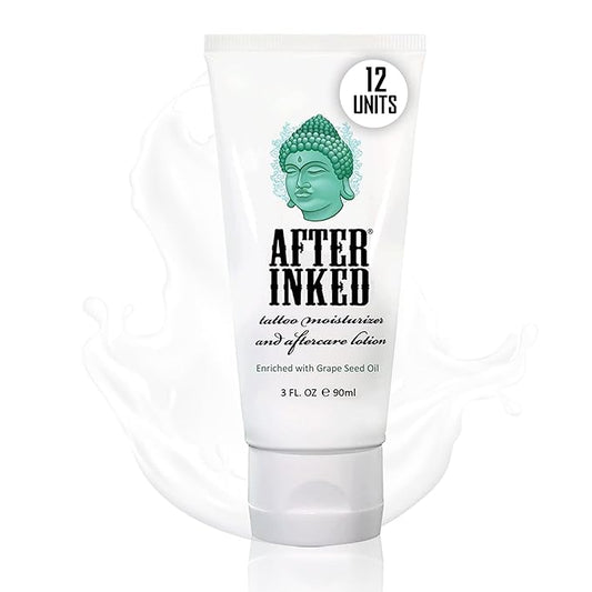After Inked Tattoo Aftercare Lotion – Moisturizing Balm for Inked Skin, As Seen on INK MASTER – Hydrating Cream with Grape Seed Oil, Skin Nourishment & Daily Maintenance– 3 Fluid oz Tube (12-Pack)