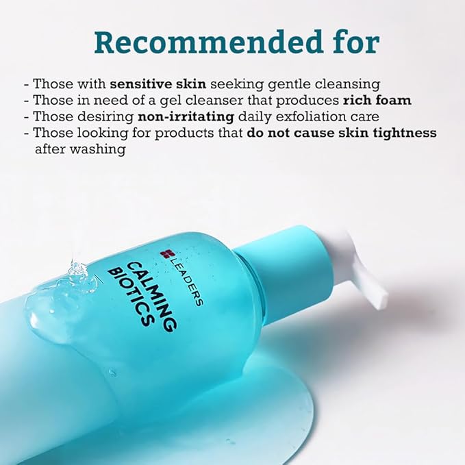 LEADERS Cosmetics Calming Biotics Gel Cleanser - 200ml, 6.76 fl oz Gentle, Hydrating Face Wash for Sensitive Skin, Sulfate-Free, Balances Skin Microbiome