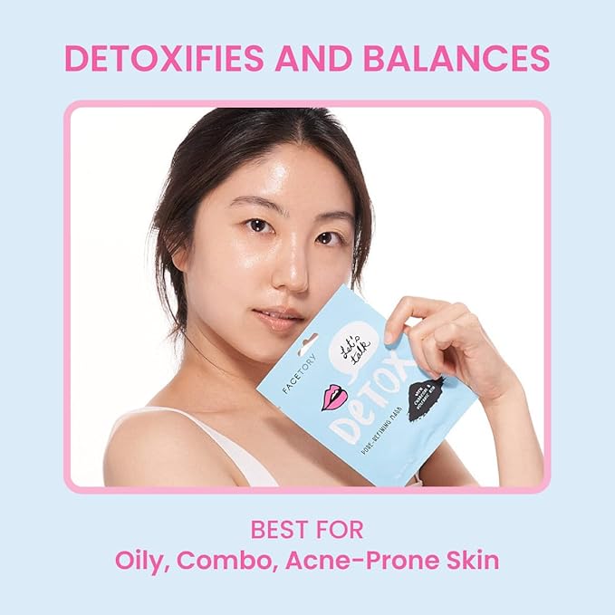 FACETORY K Beauty Face Mask Skin Care - LET'S TALK DETOX PURIFYING Sheet Mask with Charcoal & Volcanic Ash | Pore Refining Charcoal Face Mask (5 Pack)
