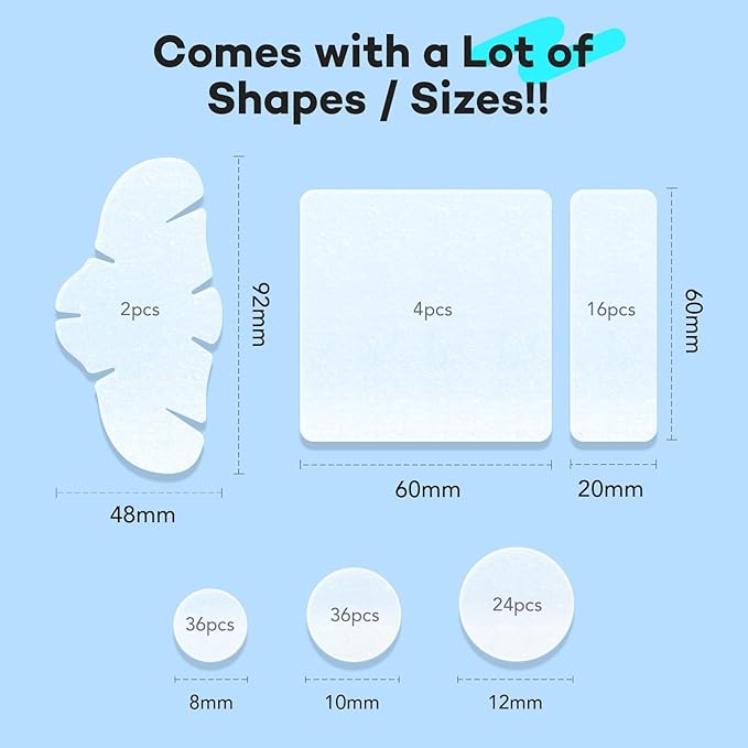 LitBear Large Pimple Patches for Face (6 Sizes 118 Patches), Big Hydrocolloid Acne Patches, XL Hydrocolloid Bandages for Body, Cheek, Forehead, Chin, Full Face, Back, Nose