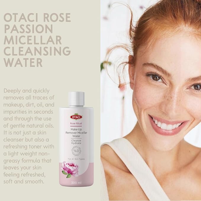 OTACI Rose Passion Micellar Cleansing Water, Face Cleansing Makeup Skin Remover Wash Rosewater Hydrating Moisturizer