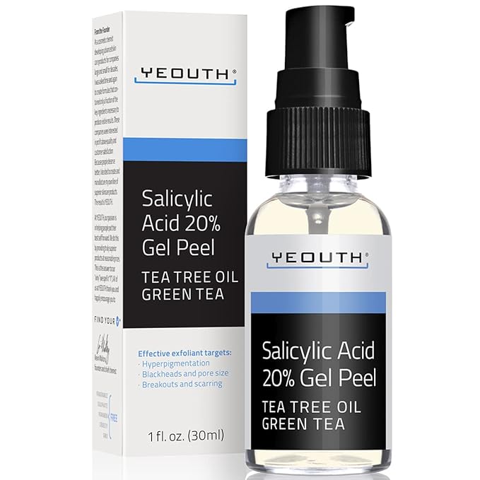 YEOUTH Salicylic Acid Peel for Face 20%, BHA Exfoliator for Clear Looking Skin, Gentle At Home Exfoliator for Face with Green Tea, Salicylic Acid Serum 1oz