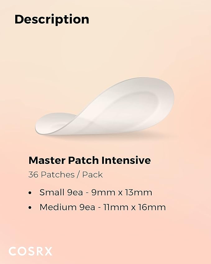 COSRX Master Patch Intensive 36 Patches | Oval-Shaped Hydrocolloid Pimple Patch with Tea Tree Oil | Quick & Easy Blemish, Zit, Spot Treatment | Salicylic Acid & Tea Tree Oil | Korean Skin Care
