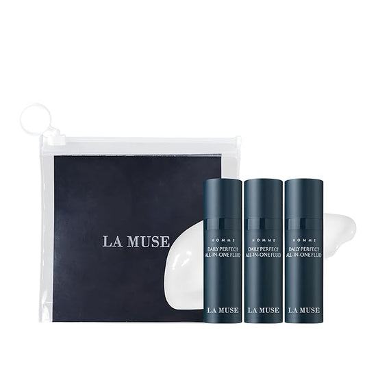 LA MUSE Homme Daily All-in-One Moisturizer for Men(Travel Set) | Reduces Fine Lines with Niacinamide | Hydrating Men's Facial Lotion | Lightweight, Non-Greasy After-Shave Lotion for Sensitive Skin