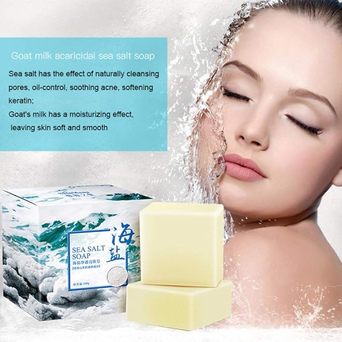 Soap with Sea Salt Natural Goat's Milk for Face Dry and Natural Oily Skin, Remove Acne Anti-cellulite Soap (3.52 Oz)