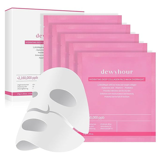 Collagen Face Mask: Deep Collagen Overnight Mask, Anti Aging Lifting Mask, Hydrating Face Mask for All Skin Types, Pore Minimizing, Elasticity Skin, 5 Pack