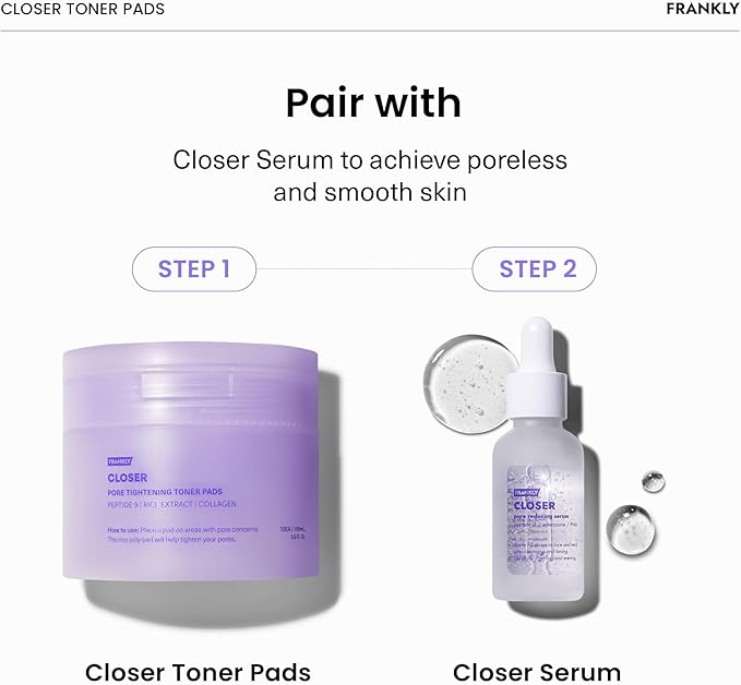 FRANKLY Pore Closer Toner Pads l Rice Jelly Pads with 9 Peptides, Vegan Collagen, Rice Extract l Pore Minimizer l Hydrating for All Skin Types l Korean Skin Care