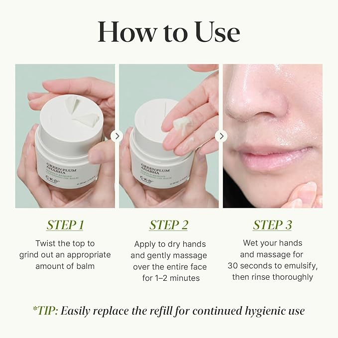 CKD Green Plum AHA·BHA Grinding Cleansing Oil Balm - Sherbet Balm Cleanser for Makeup, Sebum & Blackhead Removal. Exfoliating with 4-Acid Complex for All types of Skin. Korean Skincare.1.75 fl oz