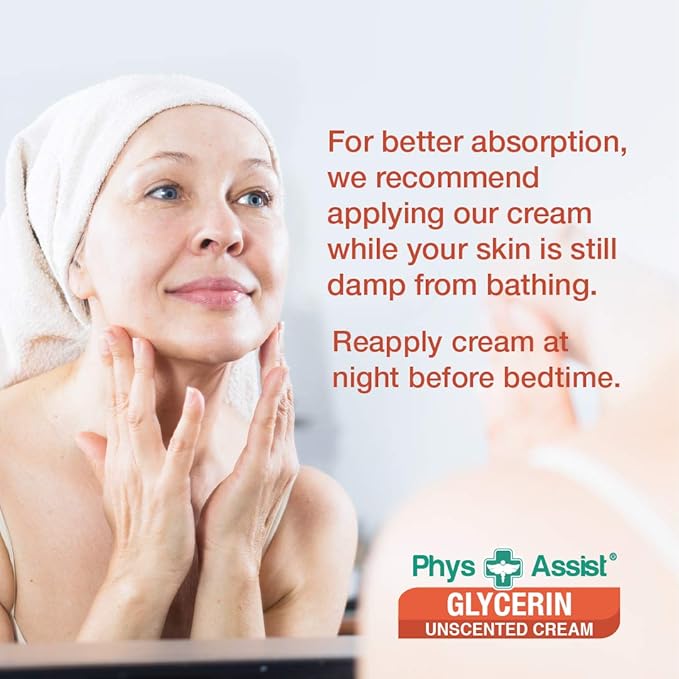 PhysAssist Oncology Glycerin Unscented Moisturizer Cream for Dry Stressed Skin. Designed for those with Fragrance Intolerances after Radiation and Chemo Treatments. 4 Oz jar.