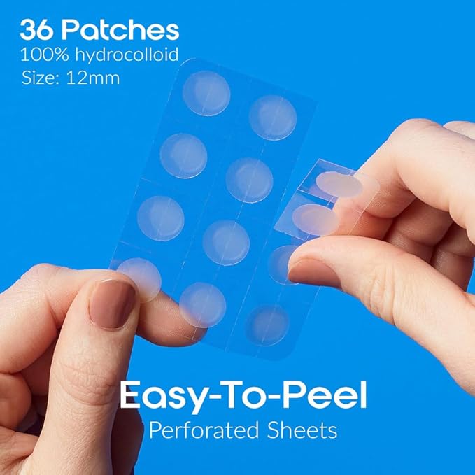 EZACNE™ Pimple Patches for Face - Thin Medical-Grade Hydrocolloid Acne Patches for Zits and Blemishes, Spot Treatment Stickers for Face and Skin, Tapered Edges to Blend Into Skin (36 Count)