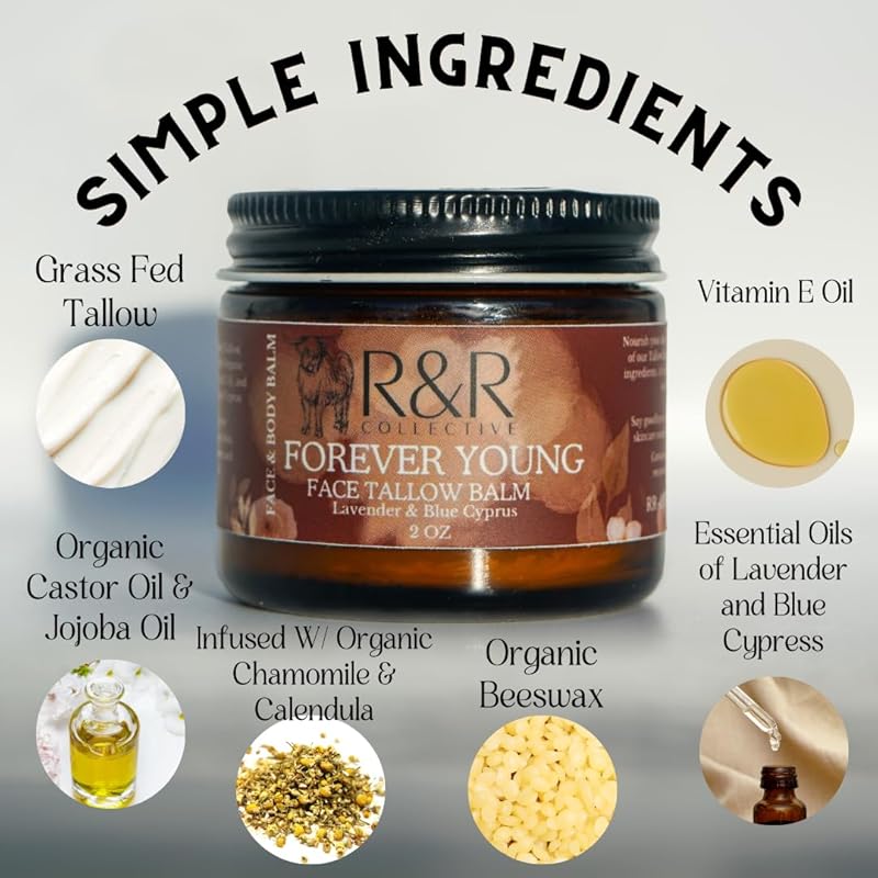 Forever Young Tallow Face Moisturizer – 100% Grass-Fed Whipped Beef Tallow Balm with Blue Cypress & Herbal Infusion – For Dry, Sensitive Skin, Fine Lines & Aging – Handmade Natural Skincare – 2 oz