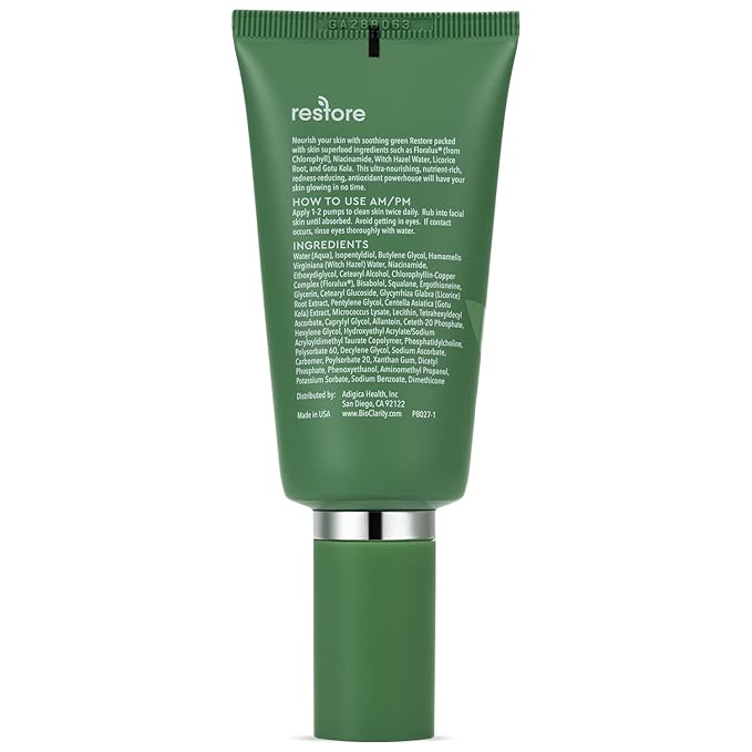 BioClarity Restore, Gel-Based Serum | 100% Vegan, Clean Ingredients | Contains Floralux Naturally made from Chlorophyll | 1.75 Fl Oz - 1 Pack