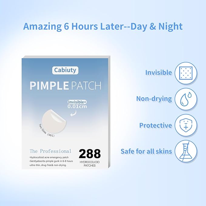 288 Counts Pimple Patches for Face, Hydrocolloid Acne Patches for Covering Zits and Blemishes, 2 Sizes of Ultra-Thin Spot Patch for All Skin Types