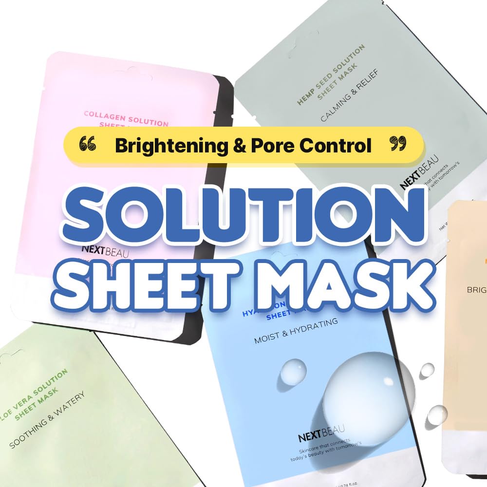 NEXTBEAU Solution Sheet Korean Collagen Face Mask for Skincare 5 Types x 2 Sets Moisturizing and Firming