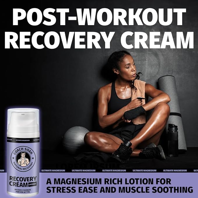Coach Soak Magnesium Cream with MSM in Pump Bottle - Natural Recovery Cream with Magnesium Chloride & Menthol - Fast-Absorbing for Muscles & Joints, Lavender 3.4oz