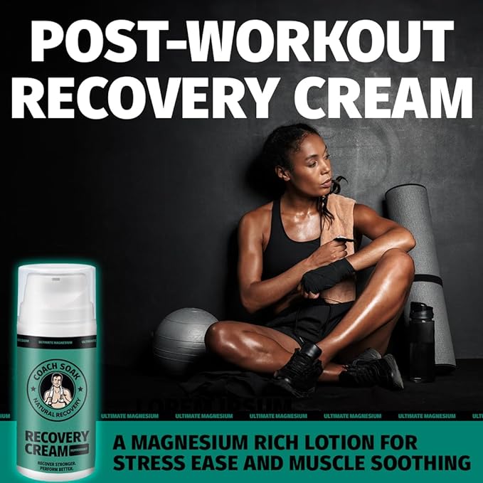 Coach Soak Magnesium Cream with MSM in Pump Bottle - Natural Recovery Cream with Magnesium Chloride & Menthol - Fast-Absorbing for Muscles & Joints, Cooling Menthol, 3.4oz