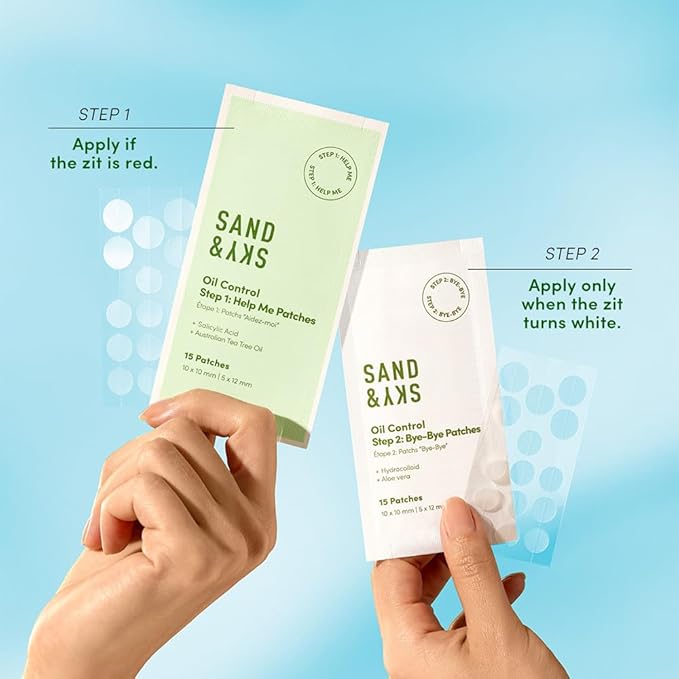 Sand & Sky Oil Control Dual Action Hydrocolloid Pimple Patches with Salicylic Acid & Centella - Blemish Spot Formula, 75 Count, For Whiteheads & Red Pimples