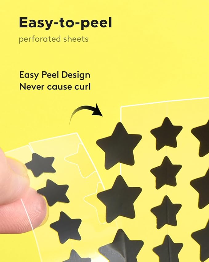 LitBear Acne Patch Pimple Patch, Black & Yellow Star Shaped Acne Absorbing Cover Patch, Hydrocolloid Acne Patches For Face Zit Patch Acne Dots, Tea Tree Oil + Centella, 112 Patches, 14mm & 10mm
