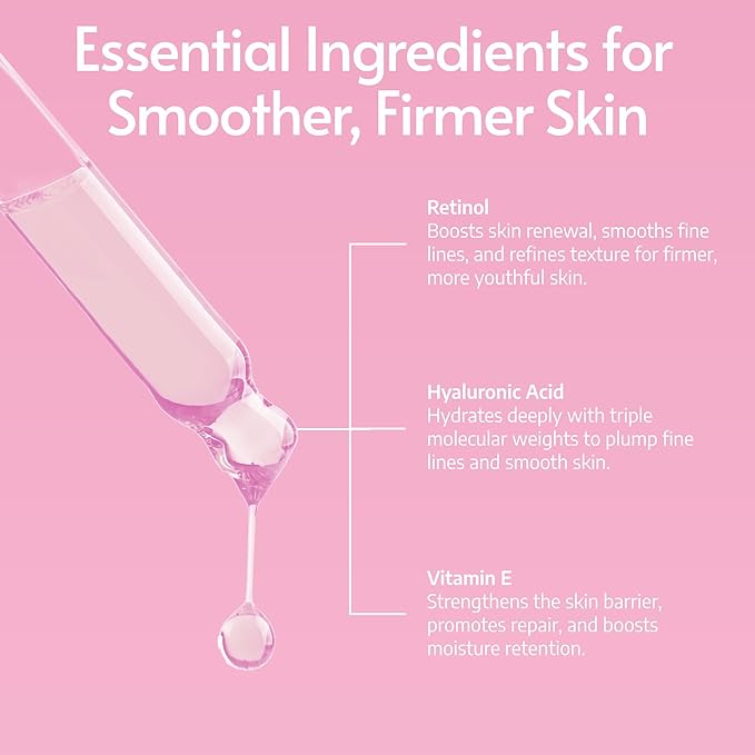 Retinol Serum for Face with Hyaluronic Acid & Vitamin E & A - Anti Aging, Fine Lines, Wrinkles, Resurfacing, Acne Scars, Skin Brightening, Dark Spots - Retinoids for Face - Microneedling - 2 fl oz