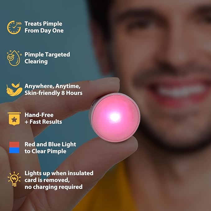 AUSLKA Light Therapy Pimple Patch, LED Red and Blue Light Hydrocolloid Zit Patches, Spot Dots for Blemishe, 6-Packs, Use 6-8 hours (Blue, Eliminate Pimple Patch)