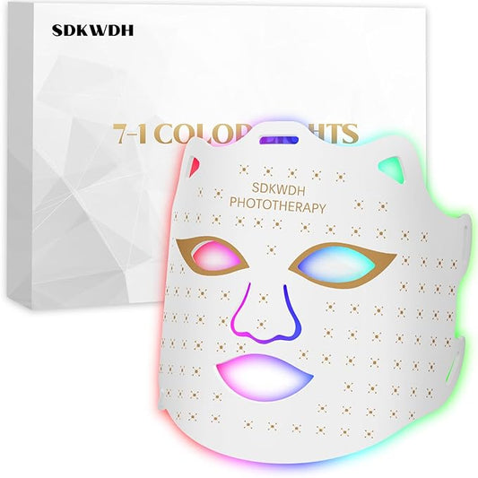 Red Light Therapy for Face, 7 Colors LED Face Mask Light Therapy At Home, Led Face Mask Light Therapy, White