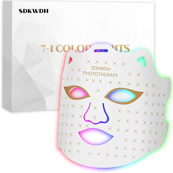 Red Light Therapy for Face, 7 Colors LED Face Mask Light Therapy At Home, Led Face Mask Light Therapy, White
