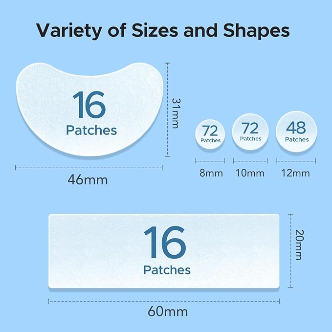 LitBear Large Pimple Patches, 5 Size 224 Count Big Acne Patches for Face, Chin, Forehead and Body, Zit Patches for Dots, Blemishes and Large Breakouts, Hydrocolloid Patch (XL Strip, Contoured, Round)