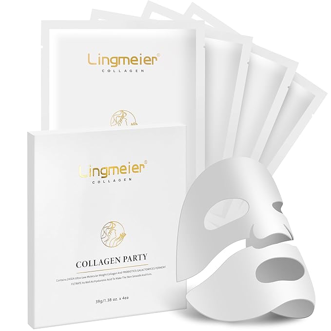 Collagen Face Mask 80,000ppm Marine Hydrolyzed Collagen (300-500Da) & Hyaluronic Acid | Overnight Hydration Gel Sheet for Deep Moisture | Gentle Formula, Safe for Sensitive Skin