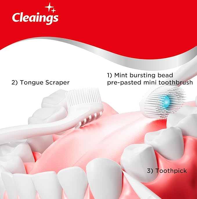 cleaings® Disposable Toothbrushes with Toothpaste Mini Travel Oral Care, 4-in-1 (Mini Brushes+Toothpaste+Tongue Scraper+Pick) Portable for Work,Camping Essentials(Mint), 24 Count (Pack of 1)