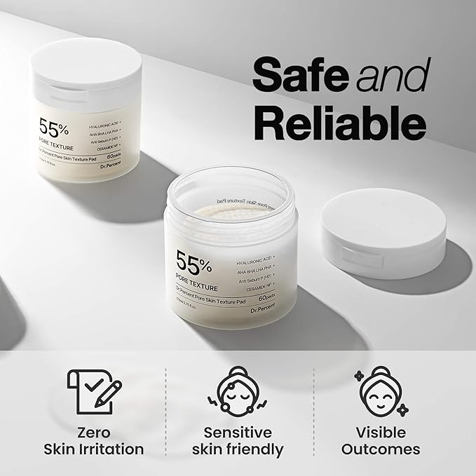 Pore 55% Skin Texure Pad – AHA BHA LHA, Retinol & Rice Extract for Enlarged Pores, Textured Skin, Sebum Control, Exfoliating Toner Pads for Glass Skin, Non-Irritating, Korean Skincare(60ct)