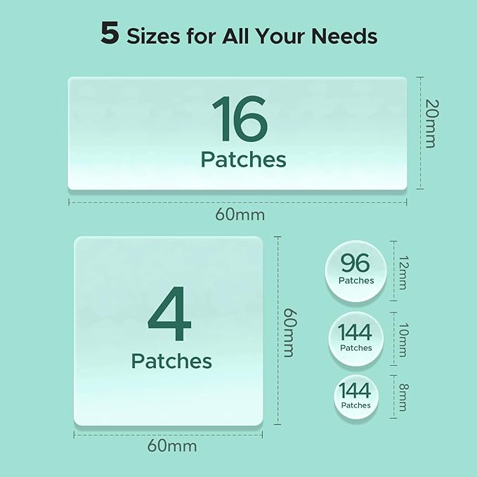 LitBear Large Pimple Patches, (5 Sizes 404 Counts) Big Acne Patches, Big Hydrocolloid Bandages for Body, Back, Face, and Chest, Zit Patches for Large Breakouts, Hydrocolloid Patch (XL Strip, Square)