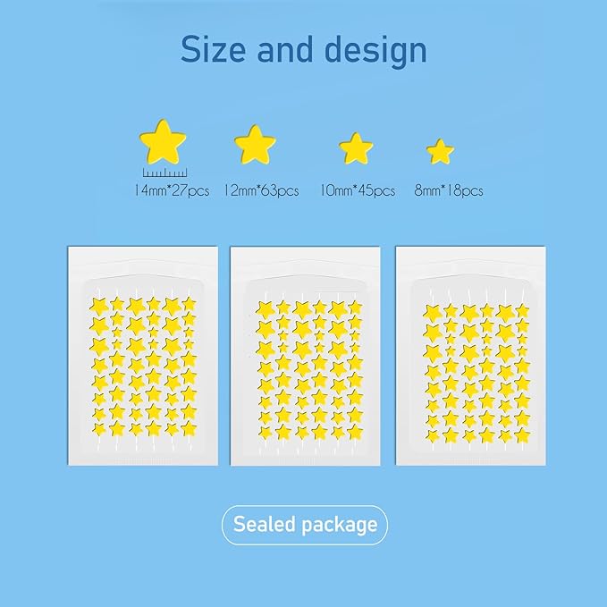 Yellow Star Pimple Patches for Face, 153 Count Hydrocolloid Star Acne Patches Invisible, Cute Zit Covers for Face, Spot Stickers with Tea Tree, Salicylic Acid and Cica Oil