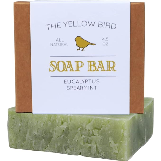 Yellow Bird Eucalyptus Spearmint Soap Bar – Natural & Organic Handmade Soap for Face & Body, Moisturizing Shea Butter Bar for Dry & Sensitive Skin, Refreshing Aromatherapy for Men & Women