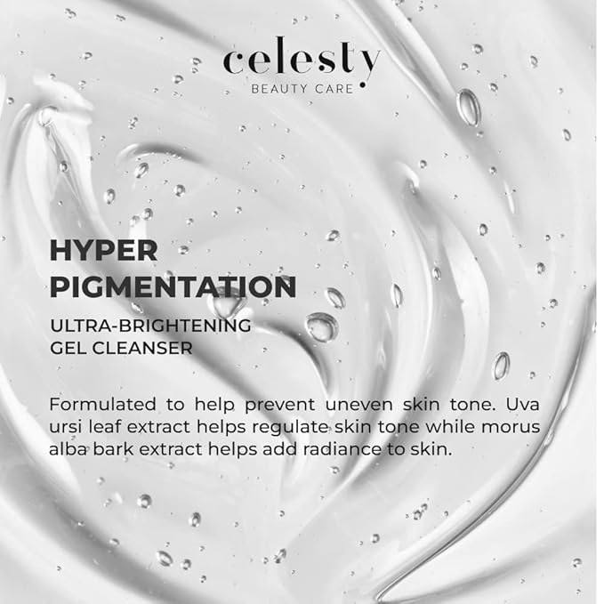 Celesty Beauty Brightening Face Wash, Facial Cleanser Gel Vitamin C, Glycolic Acid (AHA), Salicylic Acid (BHA) Uva Ursi Leaf Extract, Pro Vitamin B5 For Sensitive Skin Large 6.7 fl.oz.