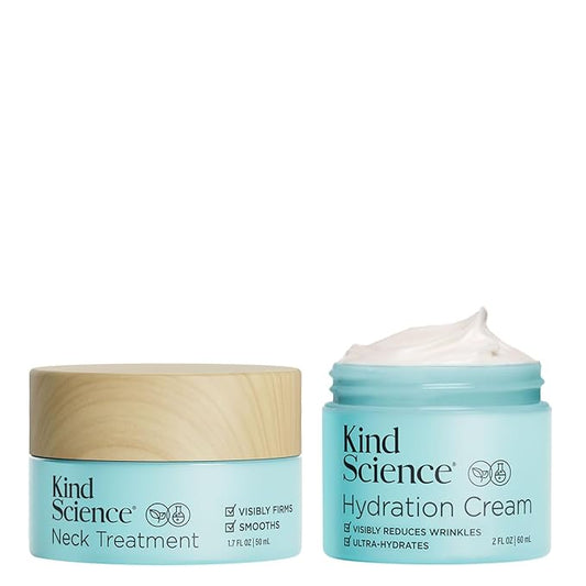 Kind Science by Ellen DeGeneres Face & Neck Duo - 2-Piece Skin Care Set with Hydration Cream Face Moisturizer & Neck Treatment for Firming & Tightening - Anti Aging, Visibly Reduces Wrinkles