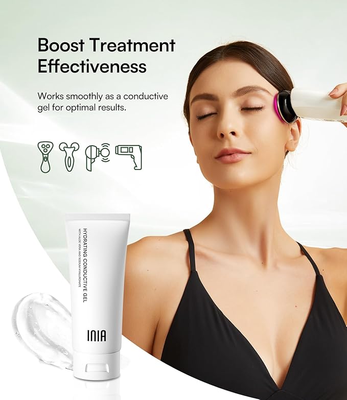 INIA Micro-current Conductive Gel for Facial and Body Skin Care Machines – Hydrating Gel Primer with Hyaluronic Acid for Women and Men, 2.11 Fl Oz