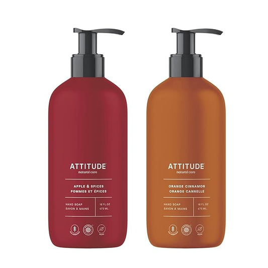Bundle of ATTITUDE Liquid Hand Soap, EWG Verified, Plant and Mineral-Based, Vegan Personal Care Products, Apple & Spices, 16 Fl Oz + Orange Cinnamon, 16 Fl Oz