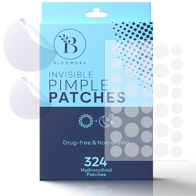 Invisible Pimple Patches for Face (324 Count), Zit Patches for Blemishes, Hydrocolloid Bandages, Zit Stickers for Face - S/L Sizes